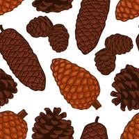 Conifer cones vector seamless pattern. Pine, spruce, cedar, larch, fir tree cones, winter nature texture for textile, print, card, christmas, greetings, wallpapers, background