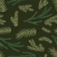 Set of conifer branches vector seamless pattern. Pine, spruce, cedar, larch, fir tree branches, winter nature texture for textile, print, card, christmas, greetings, wallpapers, background