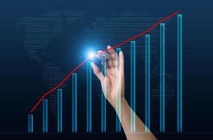 Holographic chart with rising rates and indicators. Business growth concept, high profitability, successful startup. The growth of the exchange rate photo