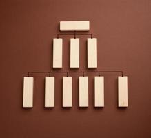 wooden blocks with figures on a brown background, hierarchical organizational structure of management photo