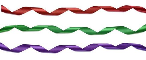 Twisted silk red, blue and purple ribbons for decoration photo