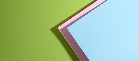 modern bright green background banner with blue and pink sheets of paper with shadow. Abstract backdrop with blank space photo