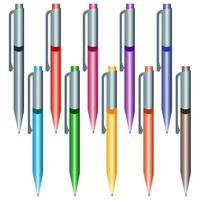 Set of multi-colored pens on a white background. Vector illustration.