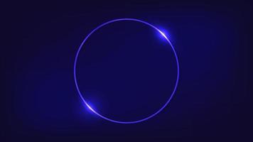 Neon round frame with shining effects on dark background. Empty glowing techno backdrop. Vector illustration.