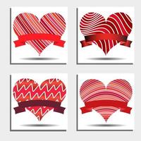 Set of red hearts with ribbons and shadows on a white background. Symbol of love. Vector valentine illustration.