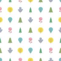 Seamless pattern with colored trees on white background. Vector illustration.