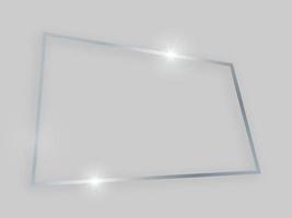 Shiny frame with glowing effects. Silver quadrangular frame with shadow on grey background. Vector illustration