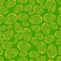 Seamless pattern with hand drawn Easter eggs on a green background. Vector illustration