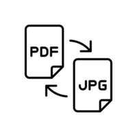 Convert PDF to JPG file icon in line style design isolated on white background. Editable stroke. vector