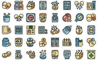 Effervescent tablets icons set vector flat