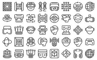 Virtual reality helmet icons set outline vector. Game vr vector