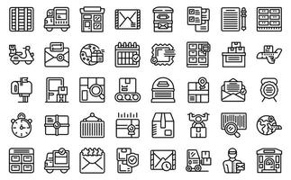 Postal service icons set outline vector. Office mail vector