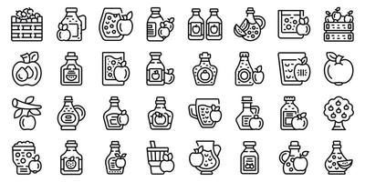 Apple cider icons set outline vector. Beer splash vector