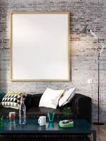 Poster Frame Mockup In Wall Scandinavian Living Room Interior photo