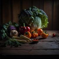 verduras saludables en la mesa de madera foto