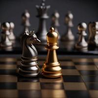 Gold and silver chess on chess board game for business metaphor leadership concept photo