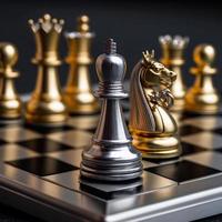 Gold and silver chess on chess board game for business metaphor leadership concept photo