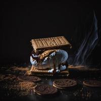 foto smores sobre fondo negro fotografía de alimentos