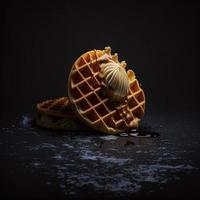 Waffles on black background photo