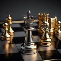 Gold and silver chess on chess board game for business metaphor leadership concept photo