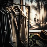 tienda de fotografía para ropa, tienda de ropa en percha en la boutique de la tienda moderna foto