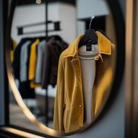 tienda de fotografía para ropa, tienda de ropa en percha en la boutique de la tienda moderna foto