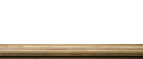 Empty old wood table on isolate white background and display montage with copy space for product. photo