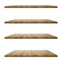 4 old wood shelves table isolated on white background and display montage for product. photo