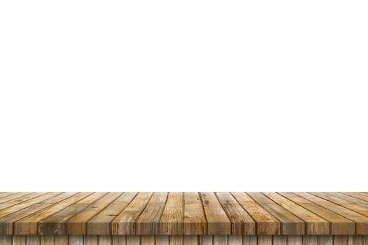 Empty old wood table on isolate white background and display montage with copy space for product. photo