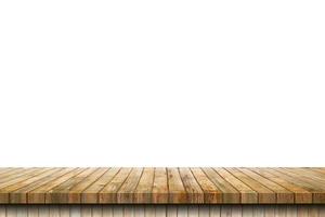 Empty old wood table on isolate white background and display montage with copy space for product. photo