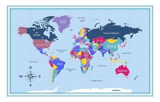 mapa del mundo con el concepto de nombre de país vector