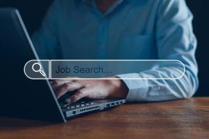 Job Search Technology Search Engine Optimization. Business people are searching for work information in digital databases, search jobs, apply online jobs, business information. photo