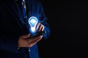 Businessman using cloud technology connect business data. Cloud computing concept idea show on hand. Internet Cloud technology. Digital Data storage. Network and internet service for business concept. photo