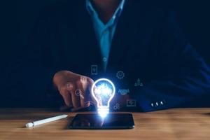 Businessman using cloud technology connect business data. Cloud computing concept idea show on hand. Internet Cloud technology. Digital Data storage. Network and internet service for business concept. photo