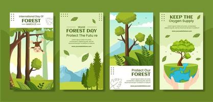 World Forestry Day Social Media Stories Flat Cartoon Hand Drawn Templates Illustration vector