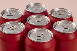 Cold red soda cans for conceptual use photo