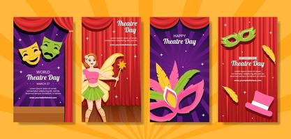 World Theater Day Social Media Stories Flat Cartoon Hand Drawn Templates Illustration vector