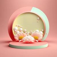 Easter Podium Scene with Pink 3D Render Eggs Decoration for Product Promotion photo