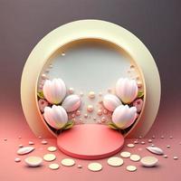 Easter Podium Stand with Pink 3D Render Eggs Decorative for Product Display photo