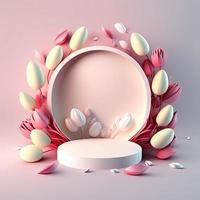 Easter Celebration Podium Scene with Pink 3D Eggs Decoration for Product Exhibition photo