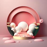 escena del podio de pascua con huevos de renderizado 3d rosados decorativos para la promoción del producto foto