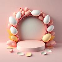 Easter Celebration Podium Scene with Pink 3D Eggs Decorative for Product Presentation photo