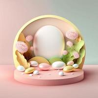 Easter Podium Scene with Pink 3D Render Eggs Decoration for Product Display photo