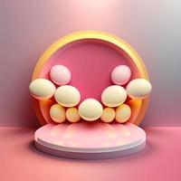 Easter Podium with Pink 3D Render Eggs Decorative for Product Display photo