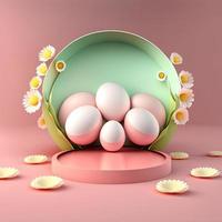 Easter Podium Stage with Pink 3D Eggs Decorative for Product Promotion photo