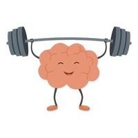 Strong powerful brain holding heavy barbell. vector