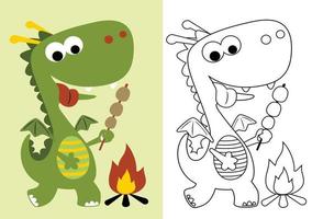 dibujos animados vectoriales de albóndigas asadas de dragón divertido, libro de colorear o página vector