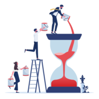 Time management concept-Business team pouring additional time sand into the Hourglass png