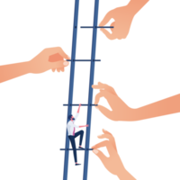 Big hand build stair to help businessman go up higher. Business growth success and teamwork concept png