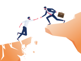 Businessman helping each other across abyss-Business teamwork concept png